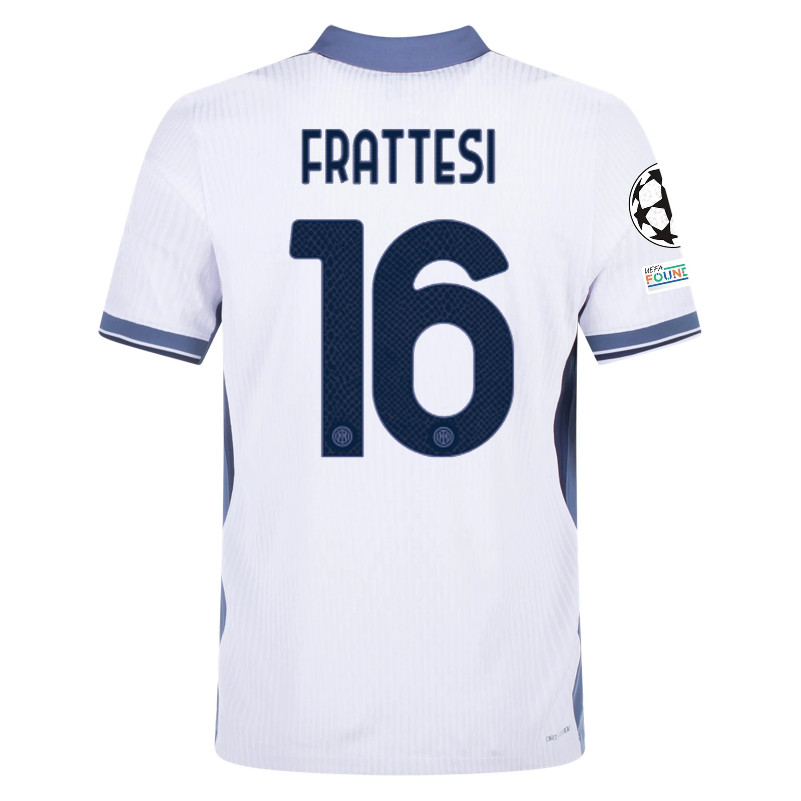 Nike Inter Milan Authentic Davide Frattesi Away Jersey w/ Champions League + Scudetto Patch 24/25 (White/Silver)