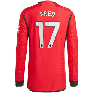 adidas Manchester United Authentic Fred Long Sleeve Home Jersey w/ EPL + No Room For Racism Patches 23/24 (Team College Red)