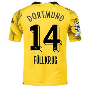 Puma Mens Borussia Dortmund Niclas Füllkrug Third Jersey w/ Champions League Patches 23/24 (Cyber Yellow/Puma Black)