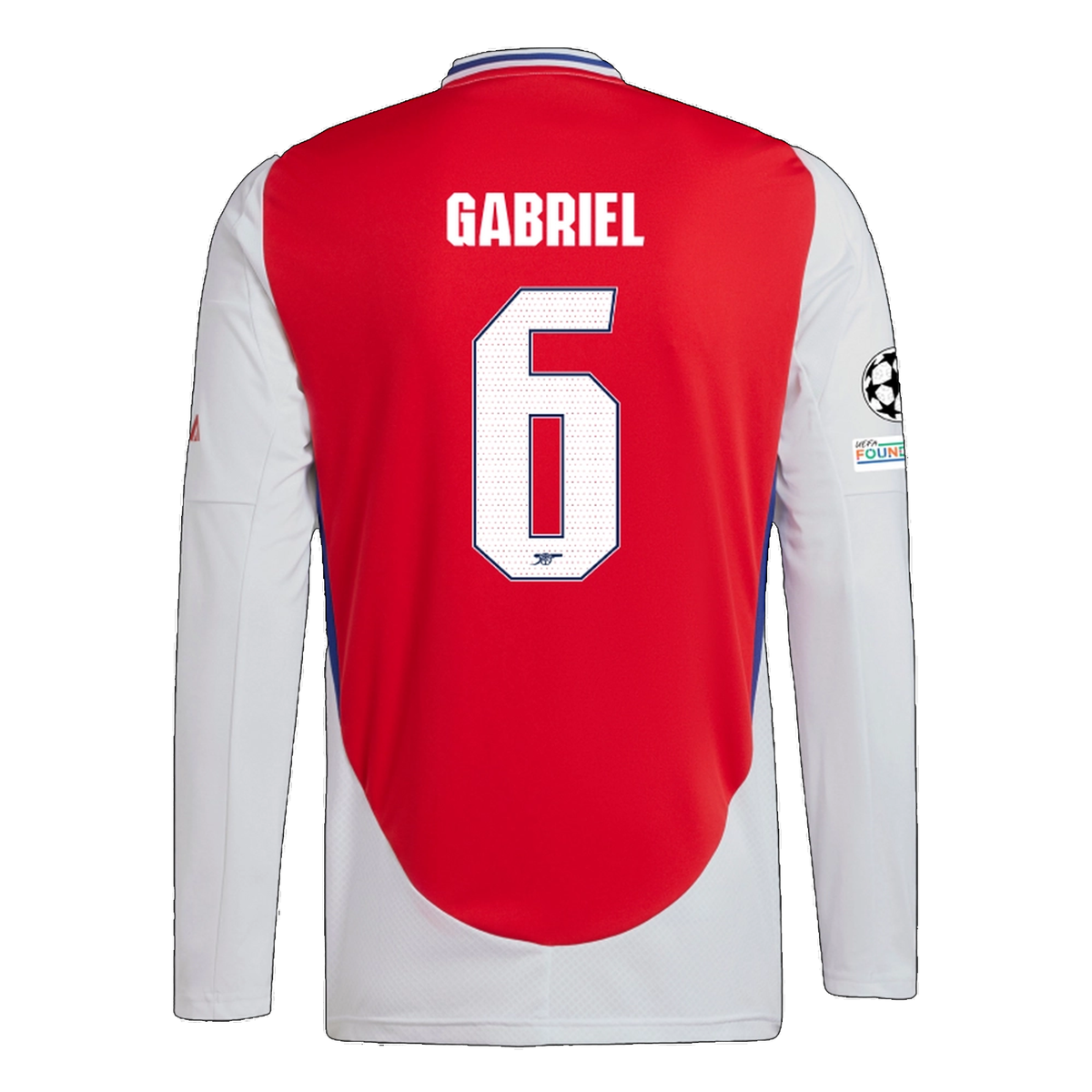 adidas Arsenal Gabriel Magalhaes Home Long Sleeve Jersey w Champions League Patches 24 25 Better Scarlet White