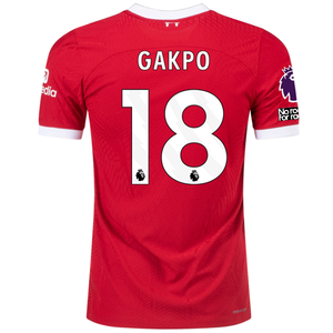 Nike Liverpool Authentic Cody Gakpo Vaporknit Match Home Jersey w/ EPL + No Room For Racism 23/24 (Red/White)