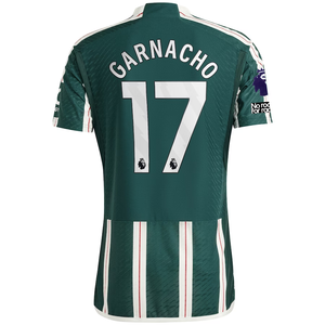 adidas Manchester United Authentic Alejandro Garnacho Away Jersey w/ EPL + No Room For Racism Patches 23/24 (Green Night/Core White/Active Maroon)