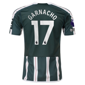 adidas Manchester United Alejandro Garnacho Away Jersey w/ EPL + No Room For Racism Patches 23/24 (Green Night/Core White)