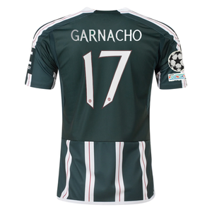 adidas Manchester United Alejandro Garnacho Away Jersey w/ Champions League Patches 23/24 (Green Night/Core White)