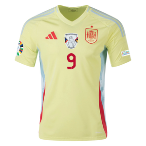 adidas Mens Spain Gavi Away Jersey w/ Nations League Champion + Euro 2024 Patches 24/25 (Pulse Yellow/Halo Mint)