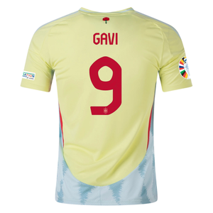 adidas Mens Spain Gavi Away Jersey w/ Nations League Champion + Euro 2024 Patches 24/25 (Pulse Yellow/Halo Mint)