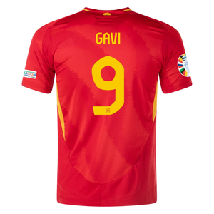 adidas Mens Spain Authentic Gavi Home Jersey w/ Nations League Champion + Euro 2024 Patches 24/25 (Better Scarlet)