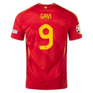 adidas Mens Spain Gavi Home Jersey w/ Nations League Champion + Euro 2024 Patches 24/25 (Better Scarlett)