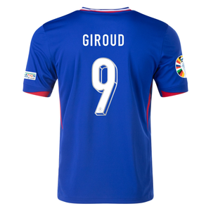 Nike France Oliver Giroud Home Jersey w/ Euro 2024 Patches 24/25 (Bright Blue/University Red)