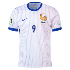 Nike France Authentic Oliver Giroud Away Jersey w/ Euro 2024 Patches 24/25 (White/Bright Blue)