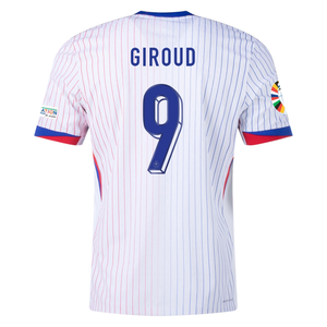 Nike France Authentic Oliver Giroud Away Jersey w/ Euro 2024 Patches 24/25 (White/Bright Blue)