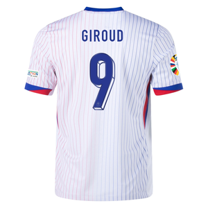 Nike France Oliver Giroud Away Jersey w/ Euro 2024 Patches 24/25 (White/Bright Blue)