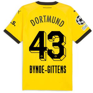 Puma Borussia Dortmund Authentic Bynoe-Gitten Home Jersey w/ Champions League Patches 23/24 (Cyber Yellow/Puma Black)