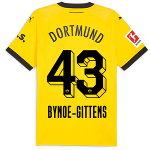Puma Borussia Dortmund Authentic Bynoe-Gittens Home Jersey w/ Bundesliga Patch 23/24 (Cyber Yellow/Puma Black)