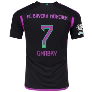 adidas Bayern Munich Authentic Serge Gnabry Away Jersey w/ Champions League Patches 23/24 (Black)