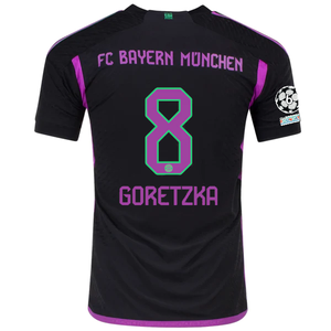 adidas Bayern Munich Authentic Leon Goretzka Away Jersey w/ Champions League Patches 23/24 (Black)