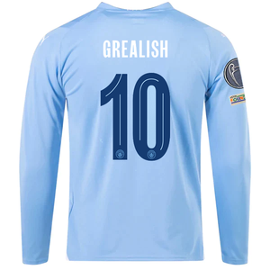 Puma Manchester City Jack Grealish Home Long Sleeve Jersey w/ Champions League + Club World Cup Patches 23/24 (Team Light Blue/Puma White)