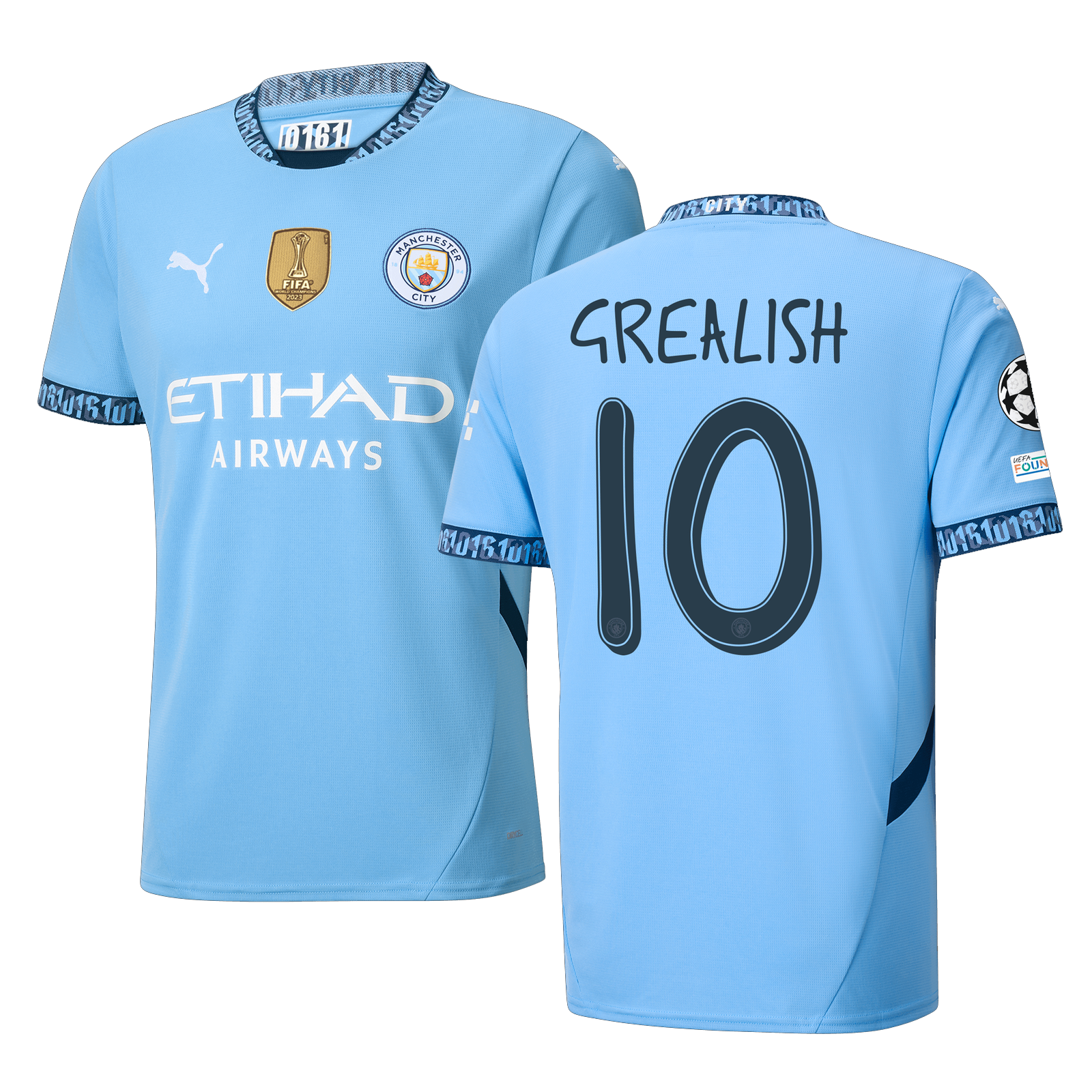 Puma Manchester Jack Grealish Home Jersey w/ Champions League + Club World Cup Patch 24/25 (Team Light Blue/Marine Blue)
