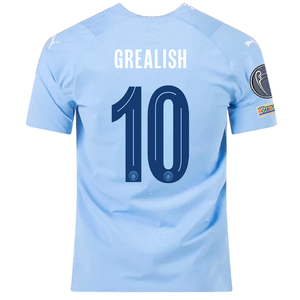 Puma Manchester City Authentic Jack Grealish Home Jersey w/ Champions League + Club World Cup Patches 23/24 (Team Light Blue/Puma White)