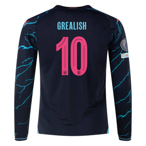 Puma Manchester City Jack Grealish Third Long Sleeve Jersey w/ Champion Leagues + Club World Cup Patch 23/24 (Dark Navy/Hero Blue)