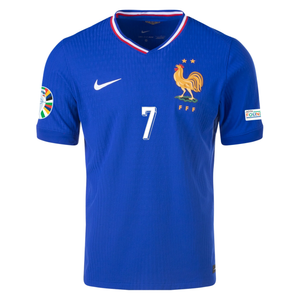 Nike Mens France Authentic Antoine Greizmann Match Home Jersey w/ Euro 2024 Patches 24/25 (Bright Blue/University Red)