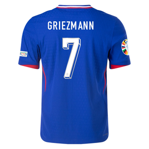 Nike Mens France Authentic Antoine Greizmann Match Home Jersey w/ Euro 2024 Patches 24/25 (Bright Blue/University Red)