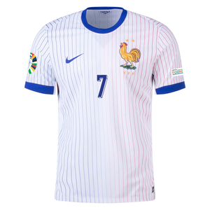 Nike France Authentic Antoine Griezmann Away Jersey w/ Euro 2024 Patches 24/25 (White/Bright Blue)