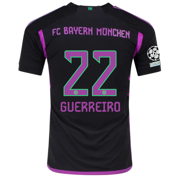 adidas Bayern Munich Authentic Raphaël Guerreiro Away Jersey w/ Champi ...