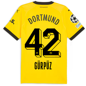 Puma Borussia Dortmund Authentic Gurpuz Home Jersey w/ Champions League Patches 23/24 (Cyber Yellow/Puma Black)