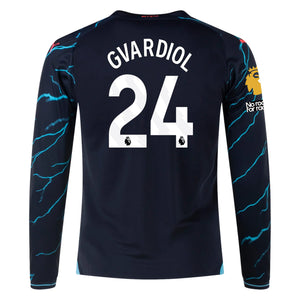 Puma Manchester City Josko Gvardiol Third Long Sleeve Jersey w/ EPL + No Room For Racism + Club World Cup Patches 23/24 (Dark Navy/Hero Blue)