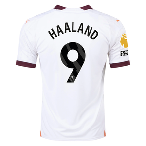 Puma Manchester City Erling Haaland Away Jersey w/ EPL + No Room For Racism Patches 23/24 (Puma White/Aubergine)