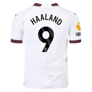 Puma Manchester City Authentic Erling Haaland Away Jersey w/ EPL + No Room For Racism + Club World Cup Patches 23/24 (Puma White/Aubergine)