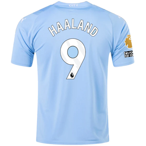 Puma Manchester City Erling Haaland Home Jersey w/ EPL + No Room For Racism Patches 23/24 (Team Light Blue/Puma White)
