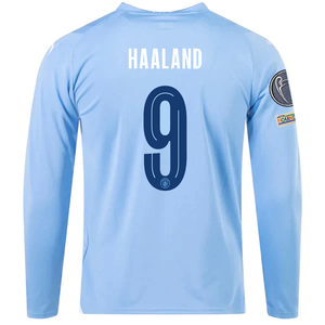 Puma Manchester City Erling Haaland Home Long Sleeve Jersey w/ Champions League + Club World Cup Patches 23/24 (Team Light Blue/Puma White)