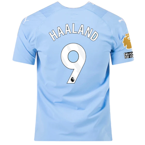 Puma Manchester City Authentic Erling Haaland Home Jersey w/ EPL + No Room For Racism Patches 23/24 (Team Light Blue/Puma White)