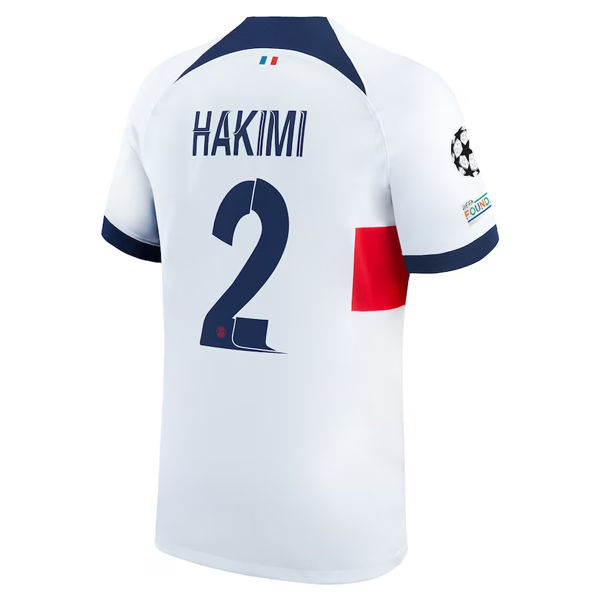 Nike Paris Saint-Germain Achraf Hakimi Away Jersey w/ Champions League Patches 23/24 (White/Midnight Navy)