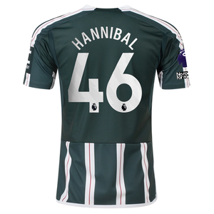 adidas Manchester United Hannibal Mejbri Away Jersey w/ EPL + No Room For Racism Patches 23/24 (Green Night/Core White)