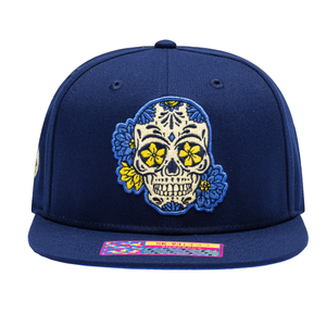 Fan Ink Club America Skull Dia De Los Muertos Snapback Hat (Navy/Yellow)