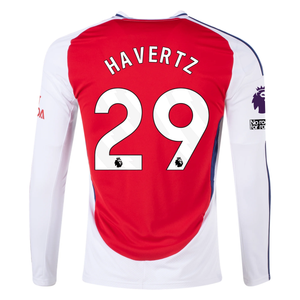 adidas Arsenal Kai Havertz Home Long Sleeve Jersey w/ EPL + No Room For Racism Patches 24/25 (Better Scarlet/White)