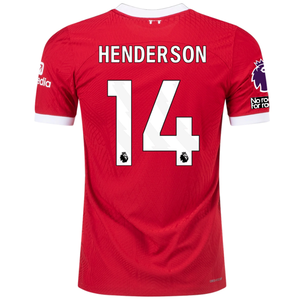 Nike Liverpool Authentic Jordan Henderson Vaporknit Match Home Jersey w/ EPL + No Room For Racism 23/24 (Red/White)