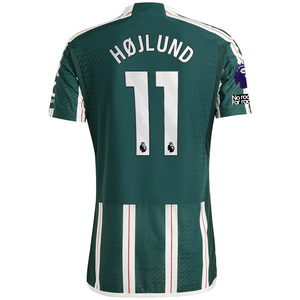 adidas Manchester United Authentic Rasmus Højlund Away Jersey w/ EPL + No Room For Racism Patches 23/24 (Green Night/Core White/Active Maroon)