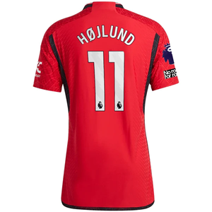 adidas Manchester United Authenitc Rasmus Højlund Home Jersey 23/24 w/ EPL + No Room For Racism Patches (Team College Red)