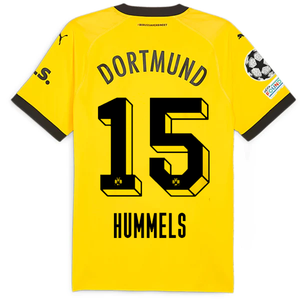 Puma Borussia Dortmund Authentic Mats Hummels Home Jersey w/ Champions League Patches 23/24 (Cyber Yellow/Puma Black)