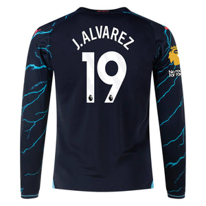 Puma Manchester City Julián Álvarez Third Long Sleeve Jersey w/ EPL + No Room For Racism + Club World Cup Patches 23/24 (Dark Navy/Hero Blue)