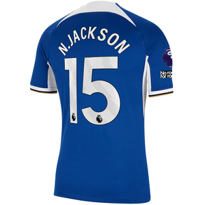 Nike Chelsea Nicolas Jackson Home Jersey w/ EPL + No Room For Racism Patches 23/24 (Rush Blue/Club Gold)