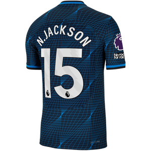 Nike Chelsea Authentic Nicolas Jackson Match Vaporknit Away Jersey w/ EPL + No Room For Racism Patches 23/24 (Soar/Club Gold)