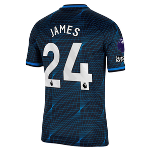 Nike Chelsea Reece James Away Jersey w/ EPL + No Room For Racism Patches 23/24 (Soar/Club Gold)