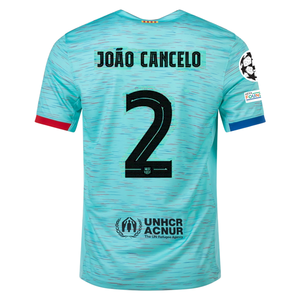 Nike Barcelona João Cancelo Third Jersey w/ Champions League Patches 23/24 (Light Aqua/Royal Blue)