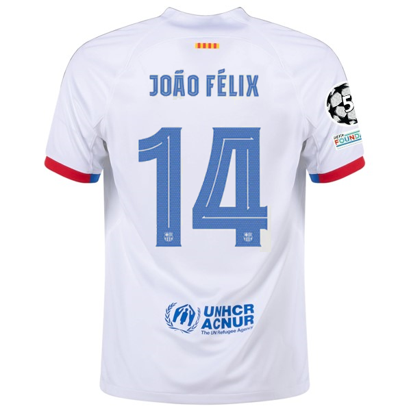 Nike Barcelona Jo o F lix Away Jersey w Champions League Patches 23 24 White Royal Blue