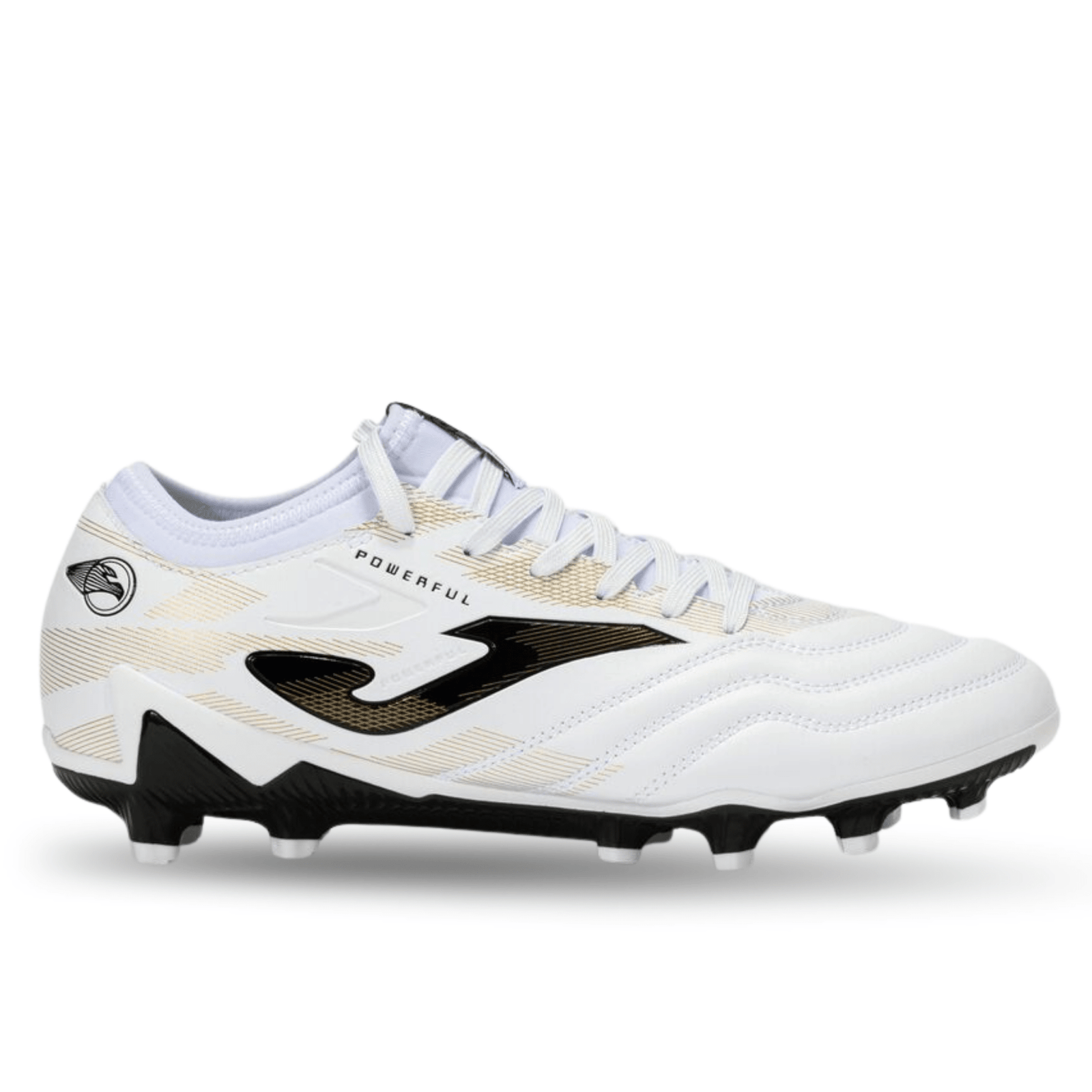 Joma Powerful 2402 Firm Ground Soccer Cleats (White/Gold) | SoccerWearhouse